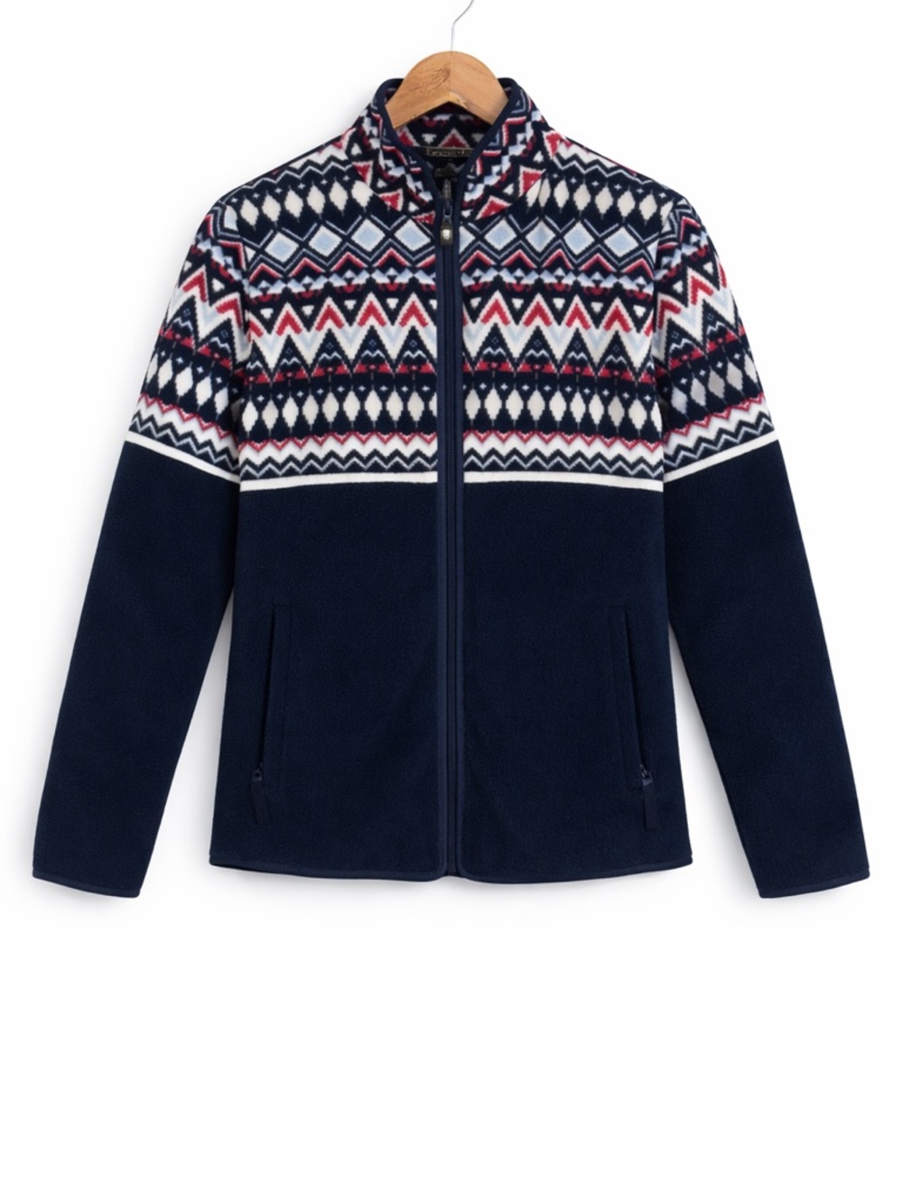 Talbots Fair Isle Navy Fleece Full Zip Jacket – Size XS